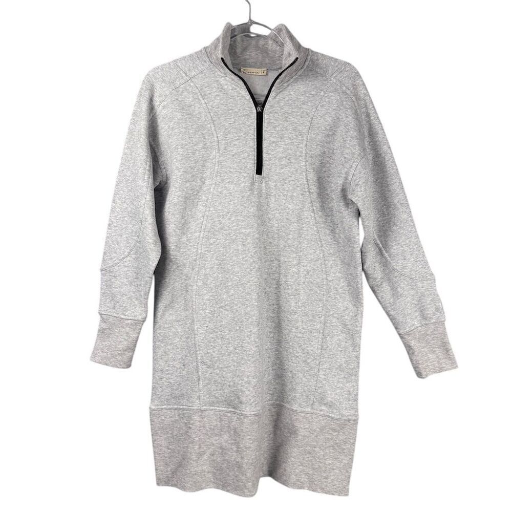 Gray Long Sleeve Quarter-Zip Sweatshirt Dress
